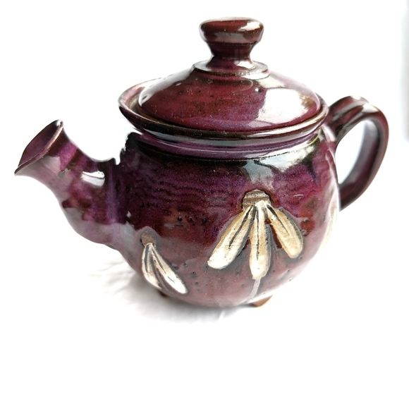 TEAPOT Handmade Vintage Glazed High Tea Art Pottery Boho Plum - Picture 9 of 10